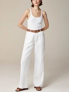 J.Crew White Wide-Leg Linen Essential Pants Petite 8